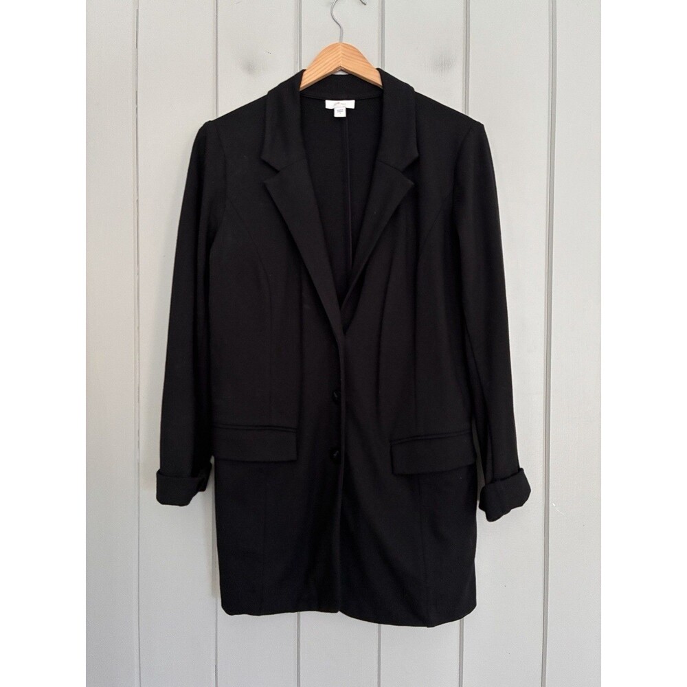 J. Jill Blazer Jacket S Small Ponte Knit Black Viscose Blend Long Sleeve Button
